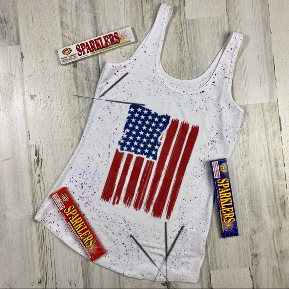 4th of July Tanks Tops - New Red White Blue USA Flag Tanks Top